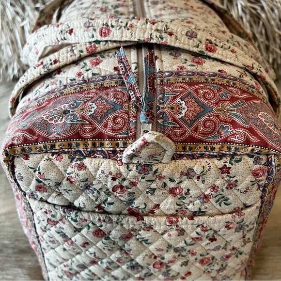 Vintage VERA BRADLEY Cream 1985 Large Duffle Bag Pink Floral Cottage Quilted - Picture 5 of 14